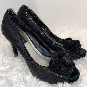 White House Black Market Black Sequin Heel Shoes